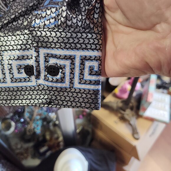 VARSARI BLUE SILVER GREEK KEY MAN'S DRESS SHIRT - Picture 9 of 12